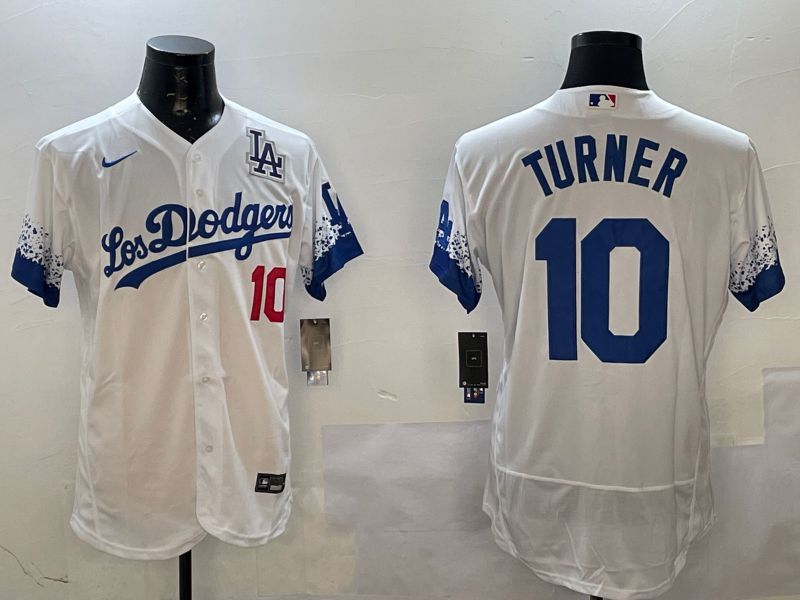 Men Los Angeles Dodgers #10 Turner White City Edition Elite Nike 2025 MLB Jersey style 1->los angeles dodgers->MLB Jersey